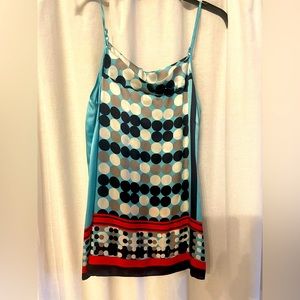 lightweight cami , coral , turquoise colors mixed with black and whites pattern